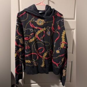 Zara Black Sweater with Red and Gold Chain Design